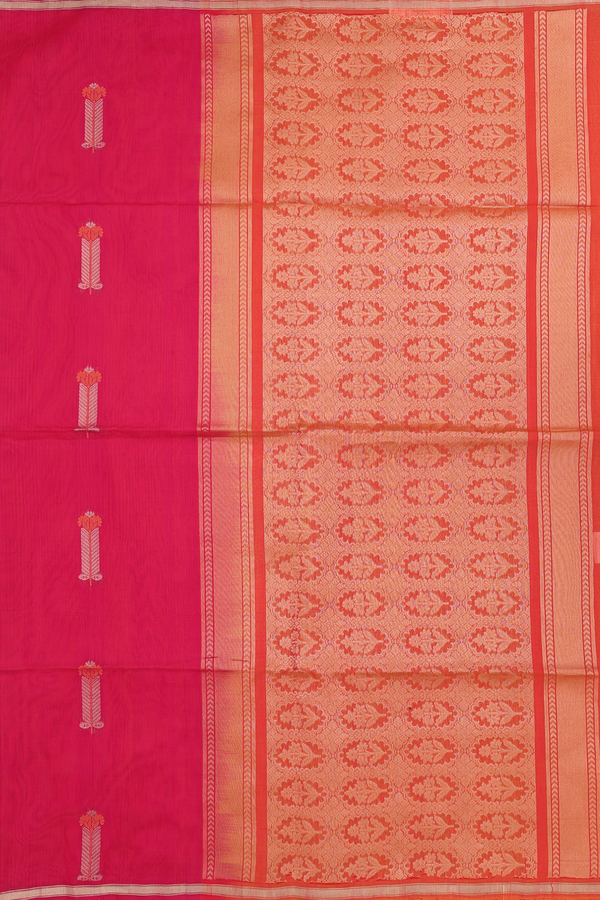 Kora Silk Cotton Saree In Rani Pink With Allover Design