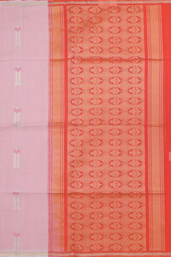 Kora Silk Cotton Saree In Cream Color With Allover Design