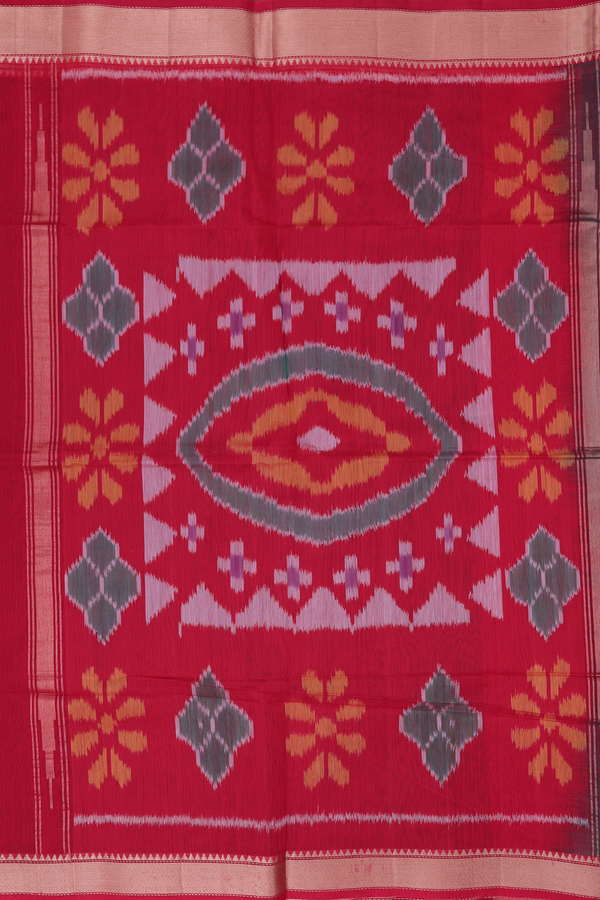 Kora Silk Cotton Saree In Midnight Green With Floral Buttas