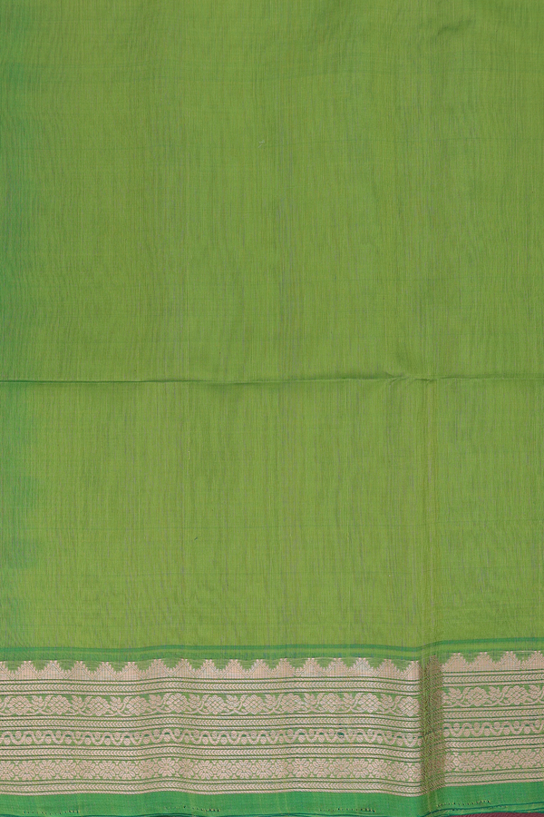 Kora Silk Cotton Saree In Green With Allover Buttas