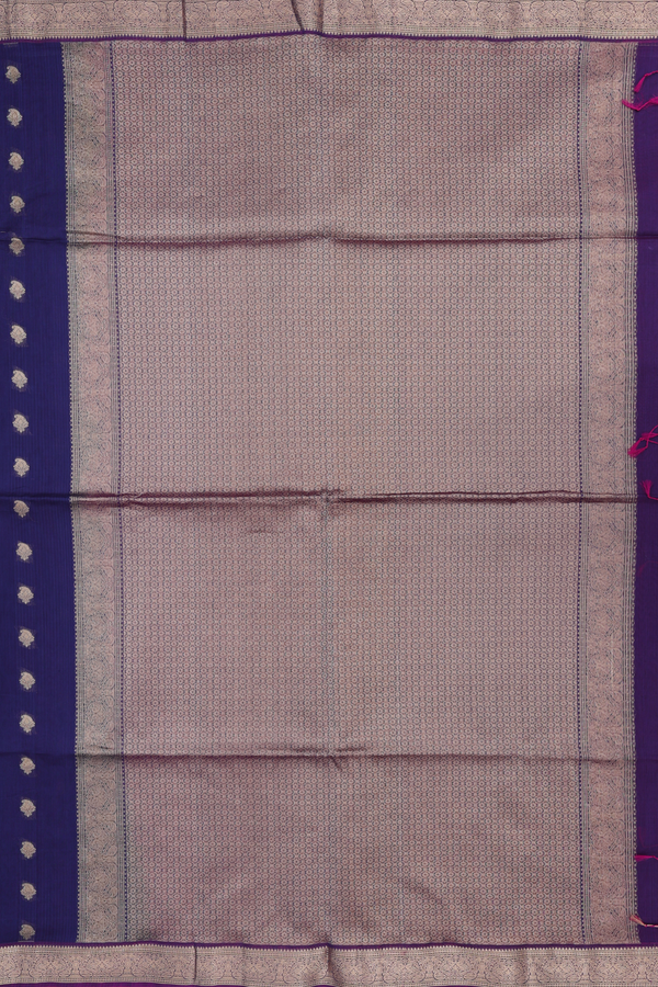 Kora Silk Cotton Saree In Oxford Blue With Paisley Design