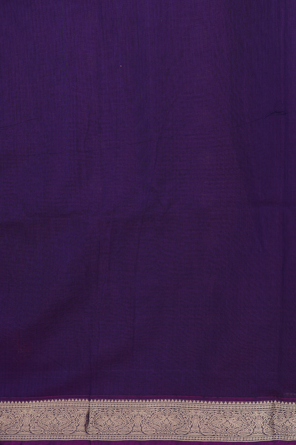 Kora Silk Cotton Saree In Oxford Blue With Paisley Design