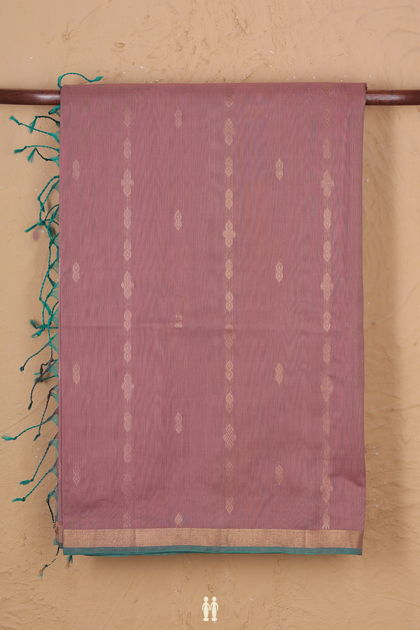 Kora Silk Cotton Saree In Rose Brown With Stripes Design