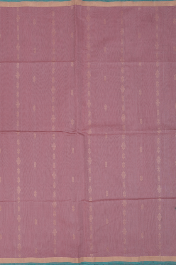 Kora Silk Cotton Saree In Rose Brown With Stripes Design