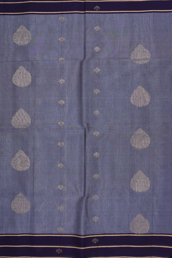 Kora Silk Cotton Saree In Grey With Thilagam Motifs