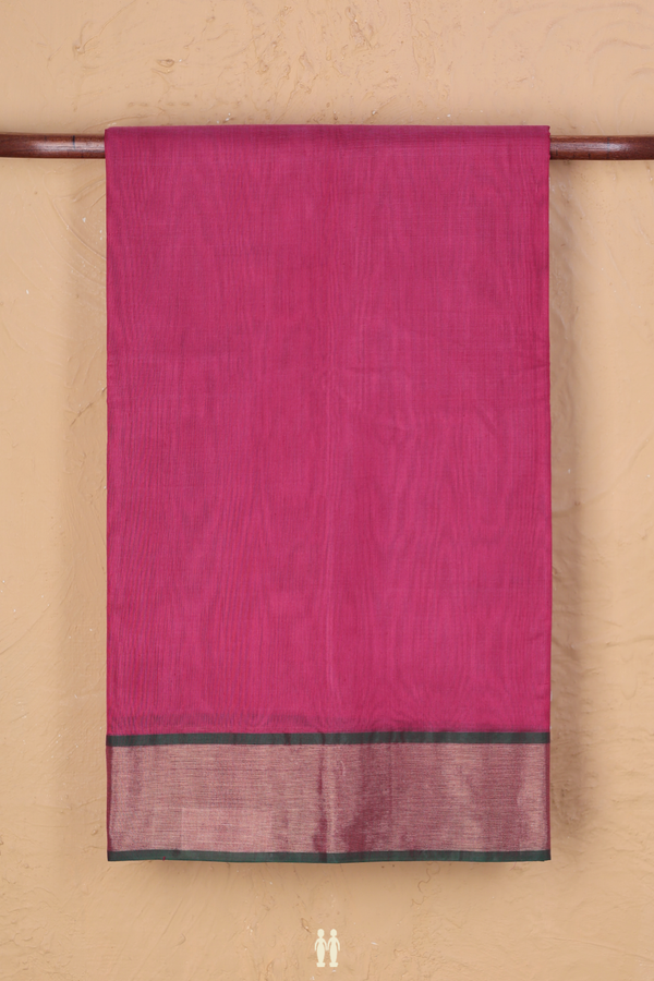Kora Cotton Saree In Dark Pink With Contrast Border