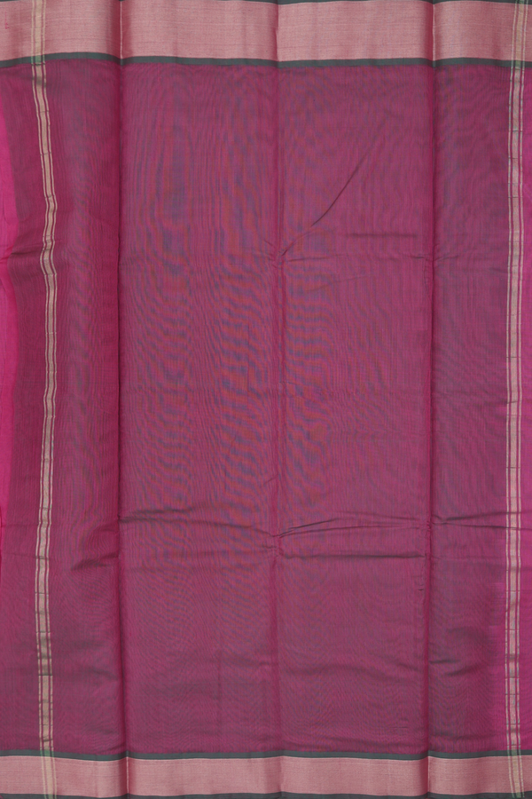 Kora Cotton Saree In Dark Pink With Contrast Border