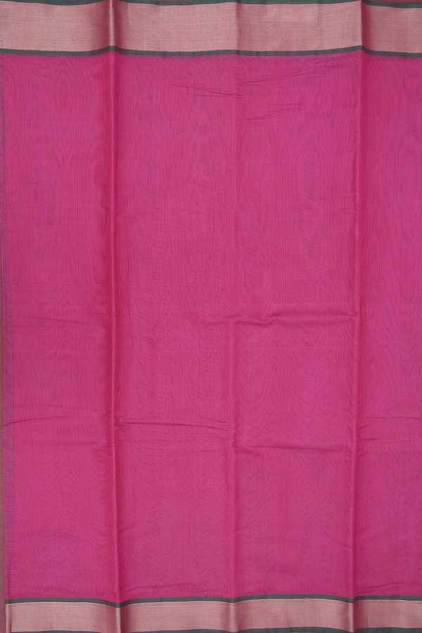 Kora Cotton Saree In Dark Pink With Contrast Border