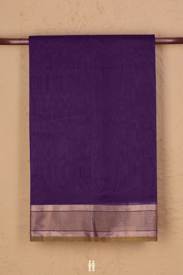 Kora Cotton Saree In Deep Purple With Contrast Border