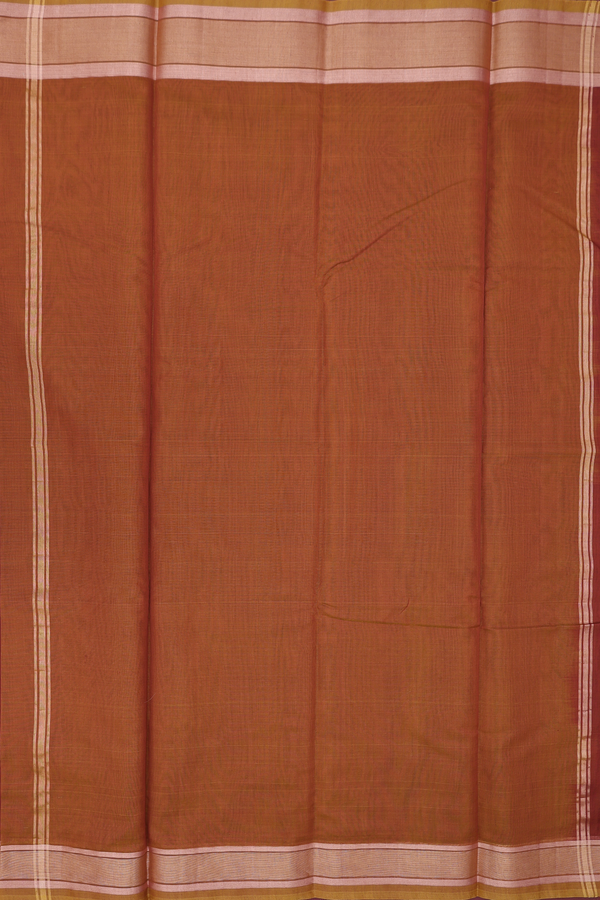 Kora Cotton Saree In Brown With Zari Border