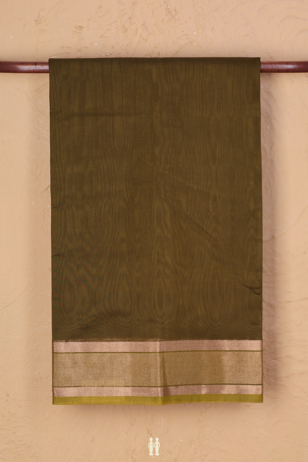 Kora Cotton Saree In Mehendi Green With Zari Border