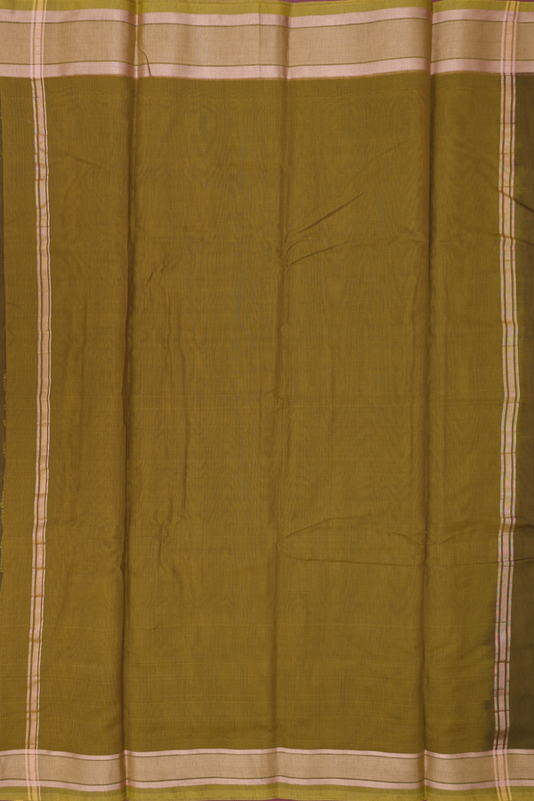Kora Cotton Saree In Mehendi Green With Zari Border