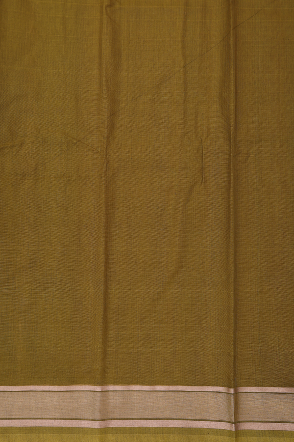 Kora Cotton Saree In Mehendi Green With Zari Border