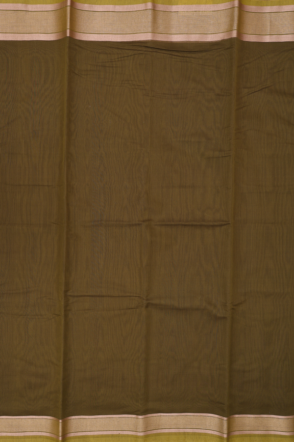 Kora Cotton Saree In Mehendi Green With Zari Border