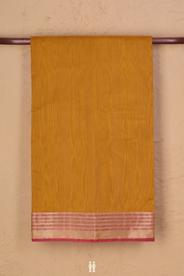 Kora Cotton Saree In Mustard Yellow With Contrast Border