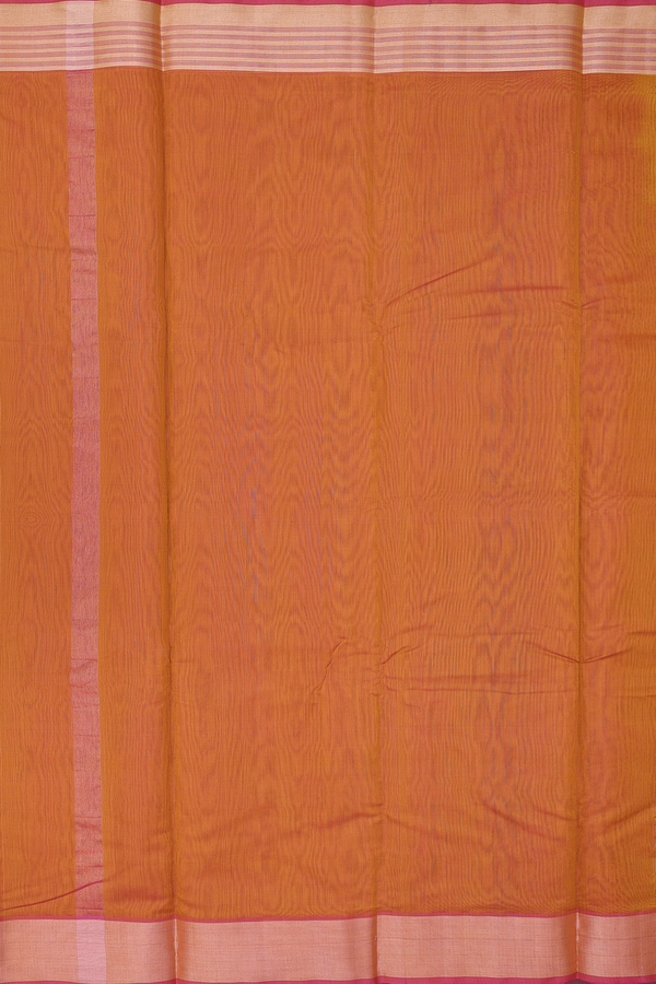 Kora Cotton Saree In Mustard Yellow With Contrast Border