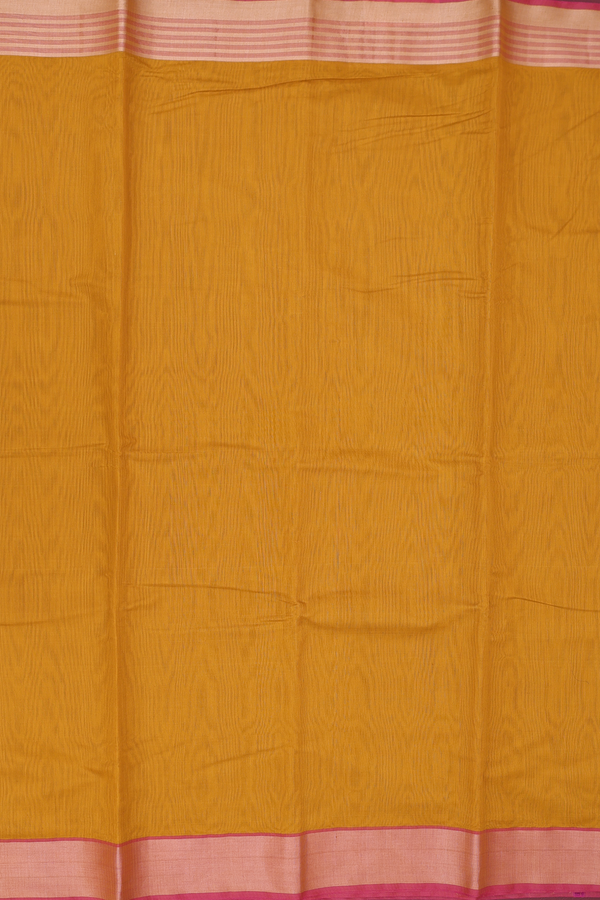 Kora Cotton Saree In Mustard Yellow With Contrast Border