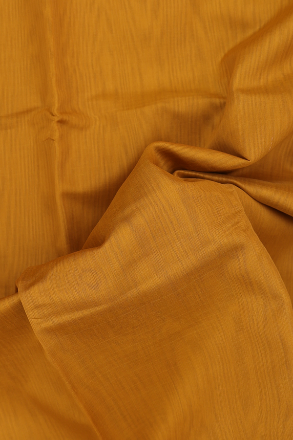 Kora Cotton Saree In Mustard Yellow With Contrast Border