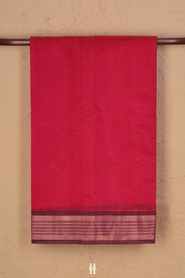 Kora Cotton Saree In Coral Pink With Contrast Border
