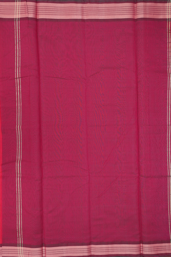 Kora Cotton Saree In Coral Pink With Contrast Border