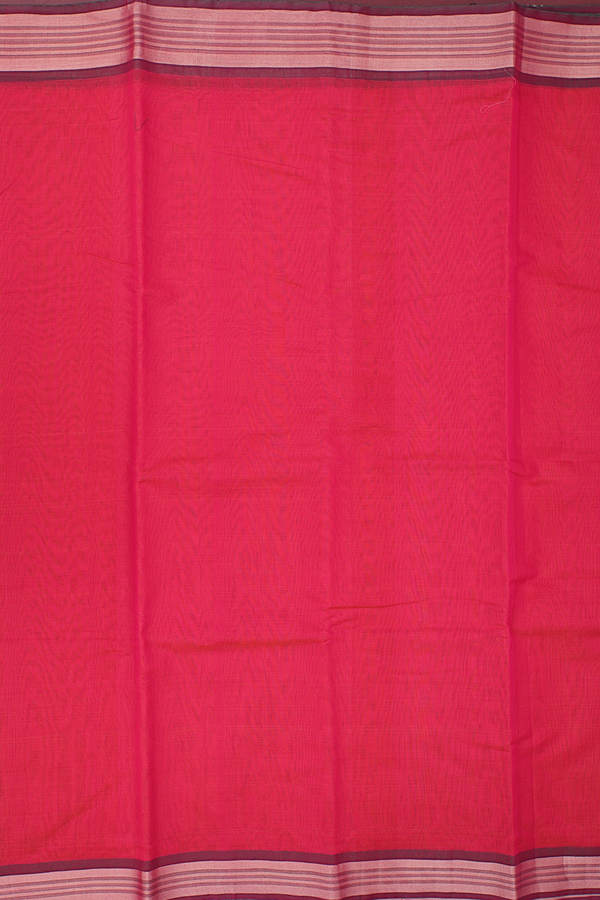 Kora Cotton Saree In Coral Pink With Contrast Border