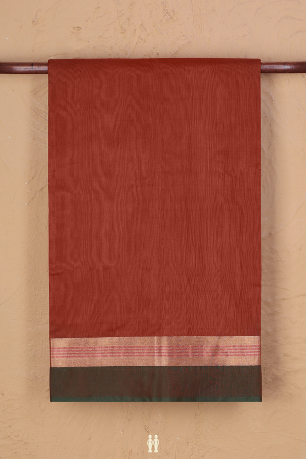 Kora Cotton Saree In Rust Brown With Contrast Border