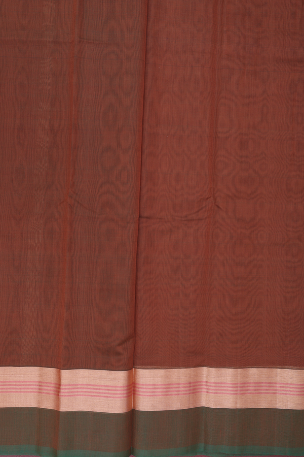 Kora Cotton Saree In Rust Brown With Contrast Border