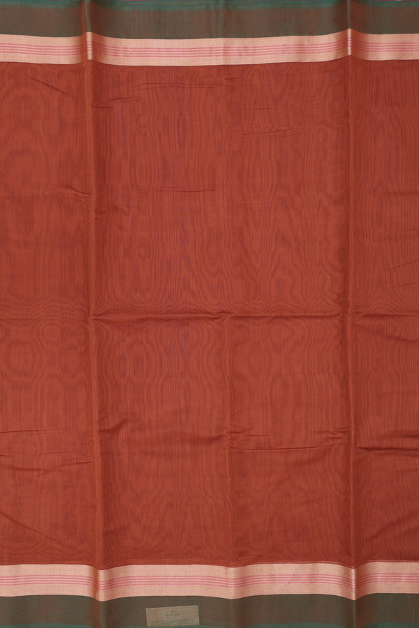 Kora Cotton Saree In Rust Brown With Contrast Border