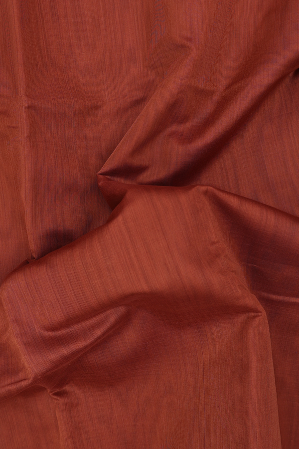 Kora Cotton Saree In Rust Brown With Contrast Border