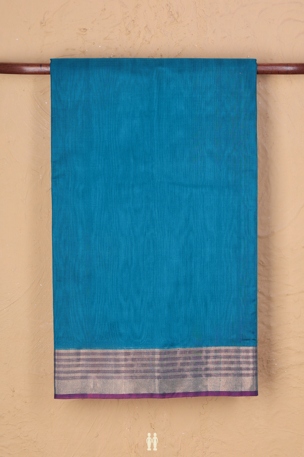 Kora Cotton Saree In Capri Blue With Zari Border