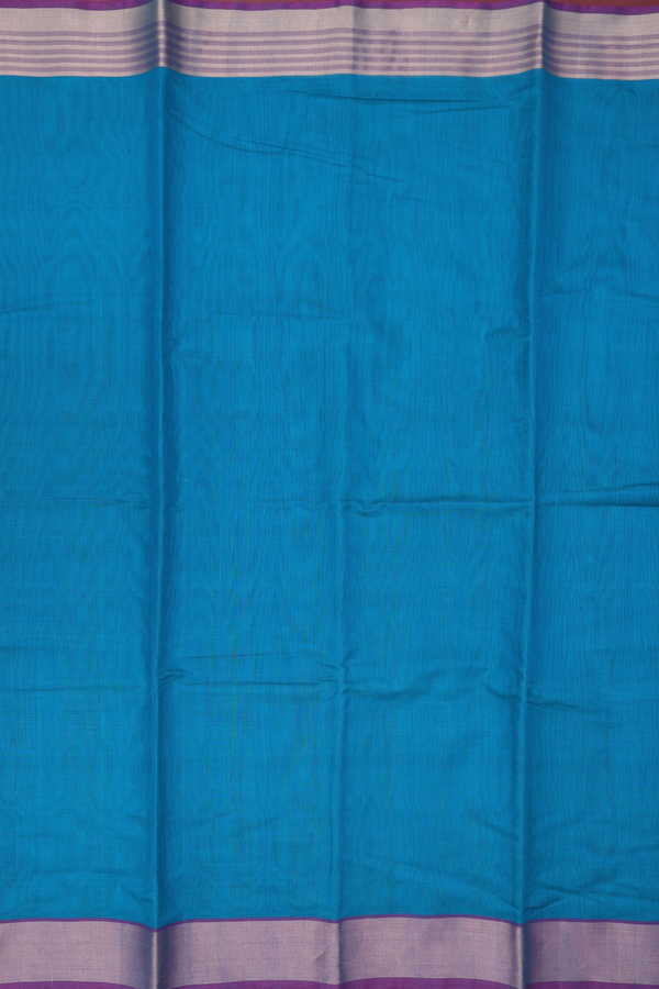 Kora Cotton Saree In Capri Blue With Zari Border