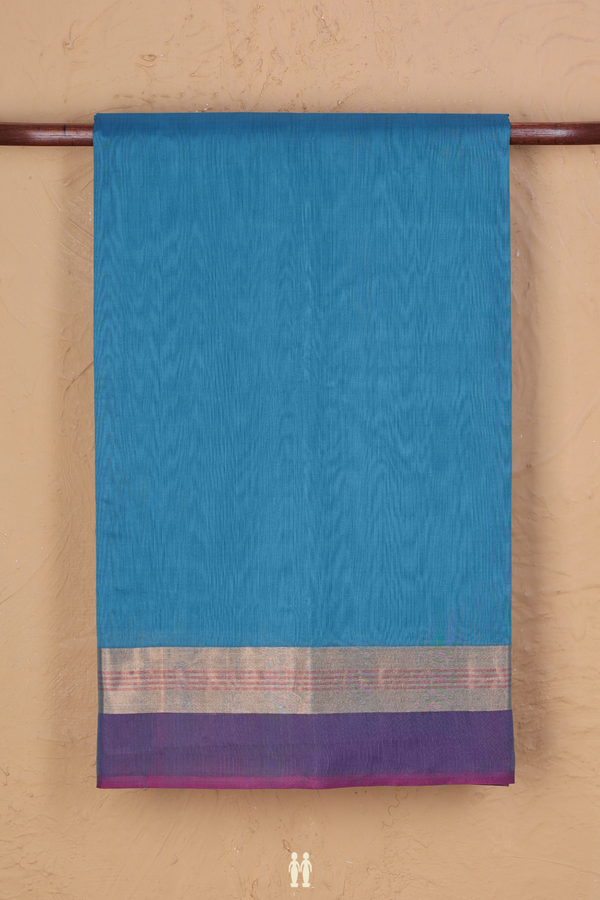 Kora Cotton Saree In Blue With Contrast Border