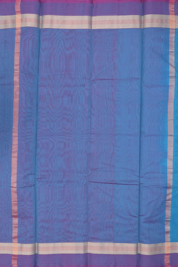 Kora Cotton Saree In Blue With Contrast Border
