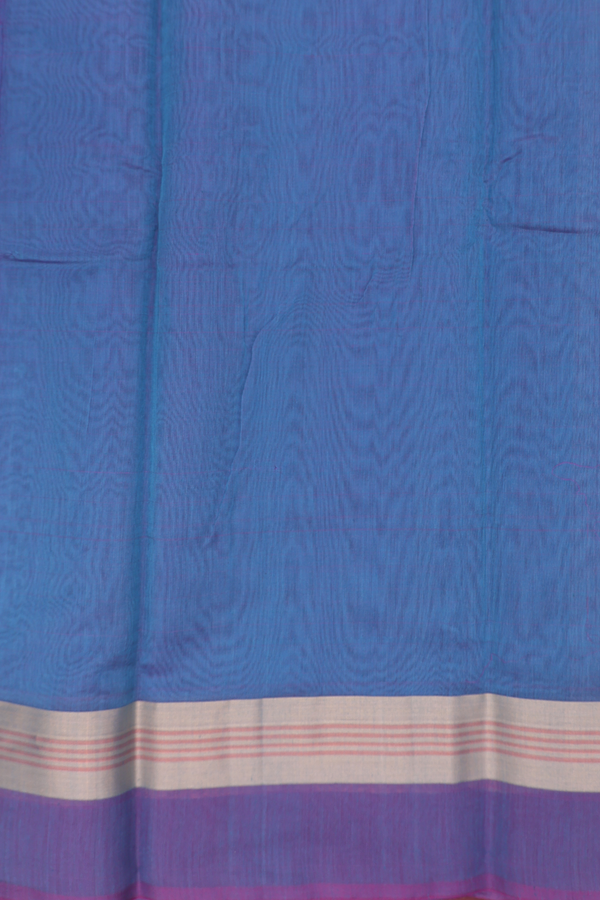 Kora Cotton Saree In Blue With Contrast Border