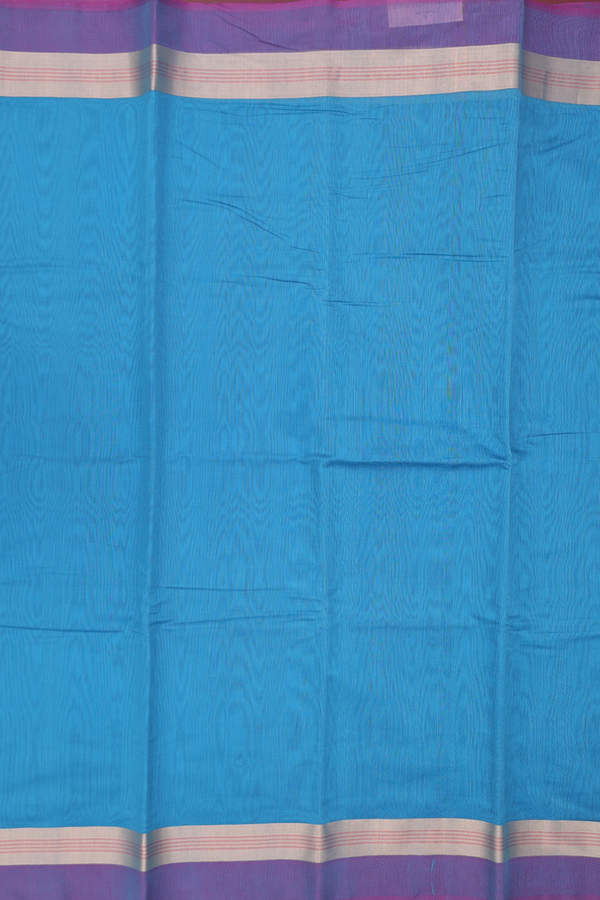 Kora Cotton Saree In Blue With Contrast Border