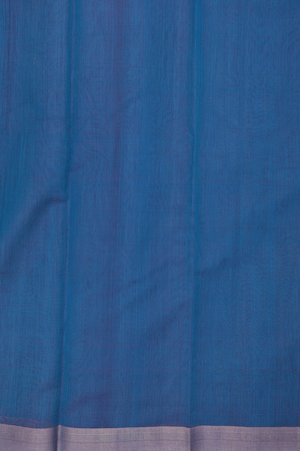 Kora Silk Cotton Saree In Teal Blue With Threadwork Buttas