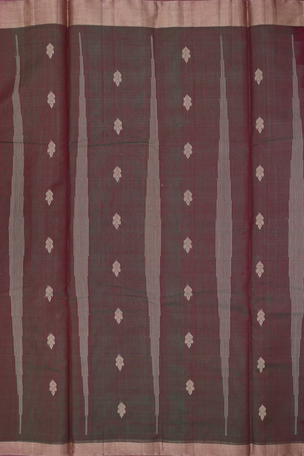 Kora Silk Cotton Saree In Dark Maroon With Threadwork Buttas