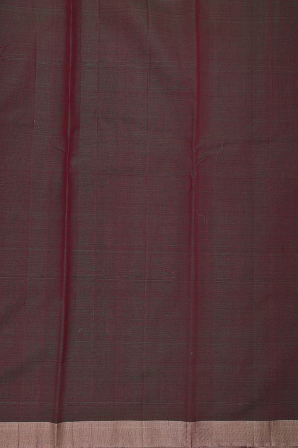 Kora Silk Cotton Saree In Dark Maroon With Threadwork Buttas