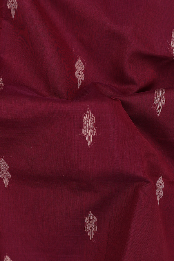 Kora Silk Cotton Saree In Dark Maroon With Threadwork Buttas