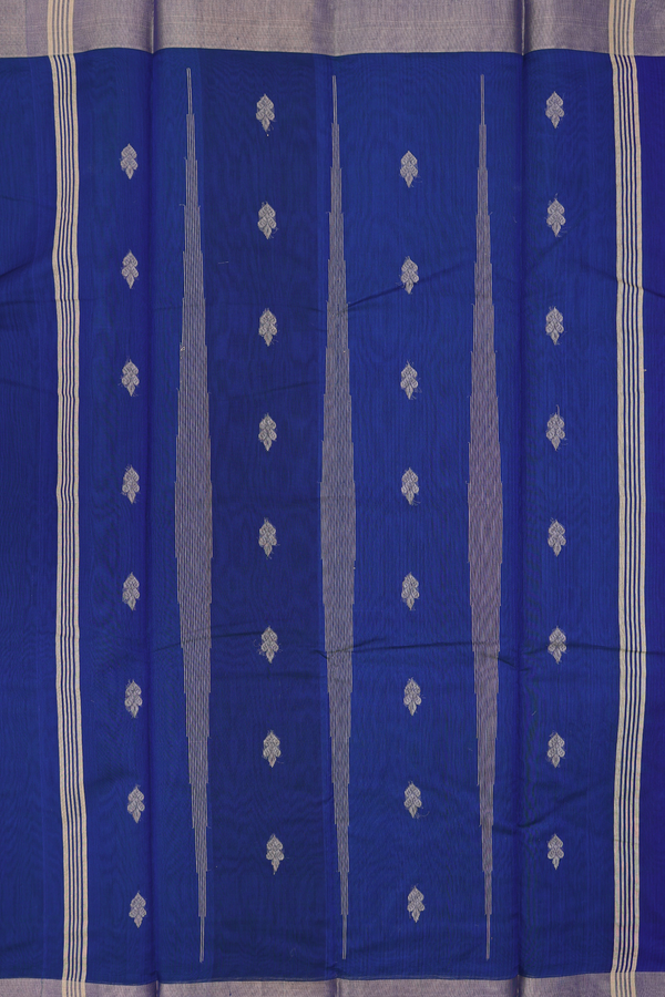 Kora Silk Cotton Saree In Royal Blue With Threadwork Buttas