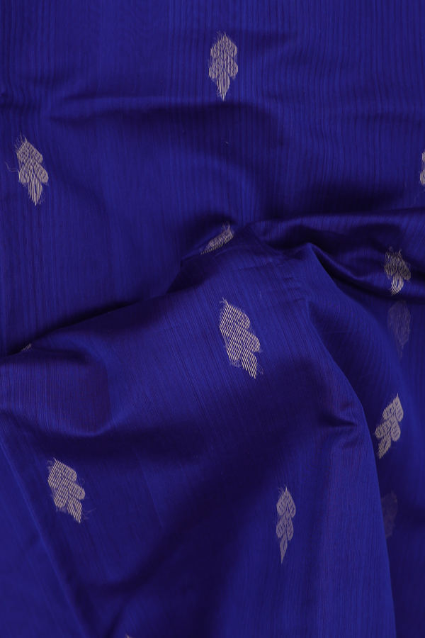 Kora Silk Cotton Saree In Royal Blue With Threadwork Buttas