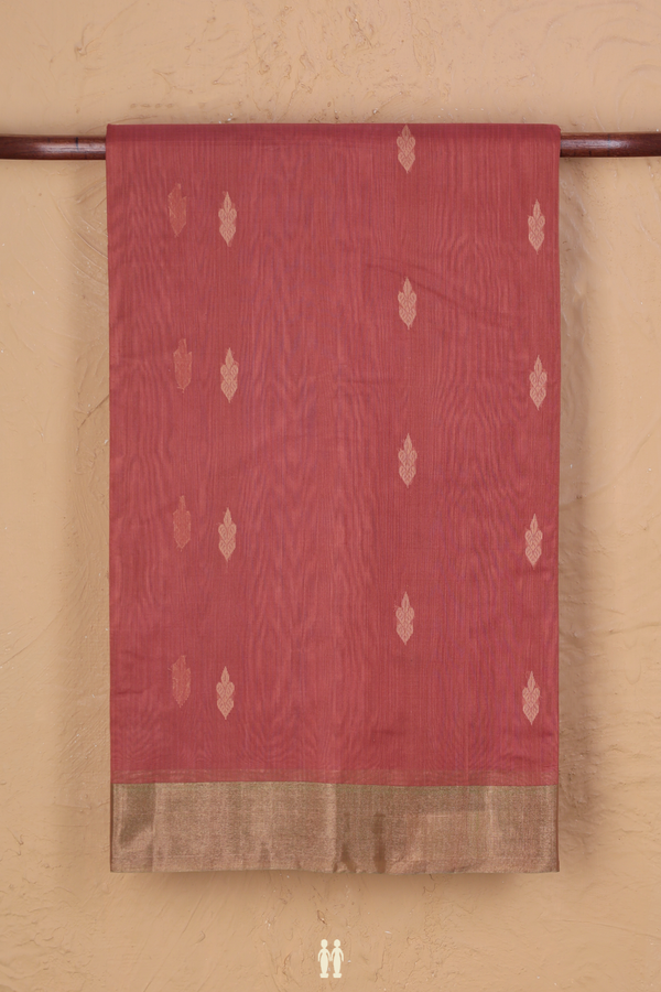 Kora Silk Cotton Saree In Dusty Rose With Threadwork Buttas