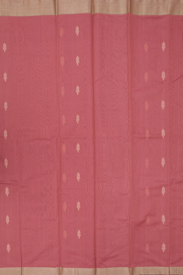 Kora Silk Cotton Saree In Dusty Rose With Threadwork Buttas