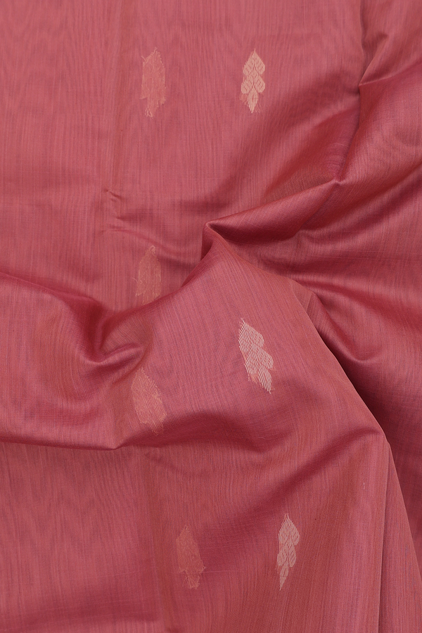 Kora Silk Cotton Saree In Dusty Rose With Threadwork Buttas