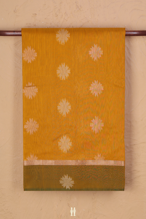 Kora Silk Cotton Saree In Yellow With Zari Buttas