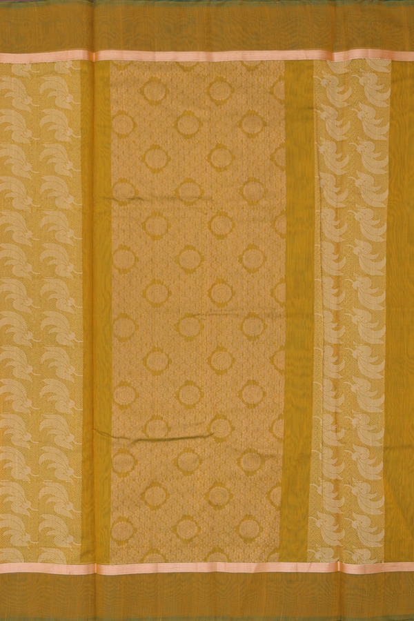 Kora Silk Cotton Saree In Yellow With Zari Buttas