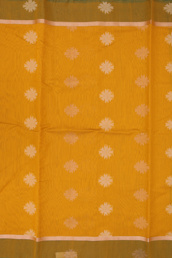 Kora Silk Cotton Saree In Yellow With Zari Buttas