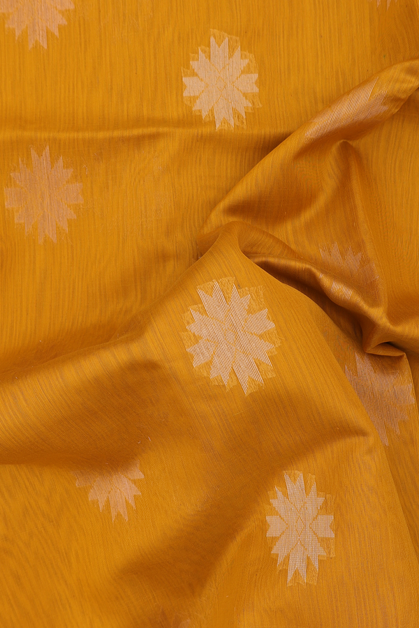 Kora Silk Cotton Saree In Yellow With Zari Buttas
