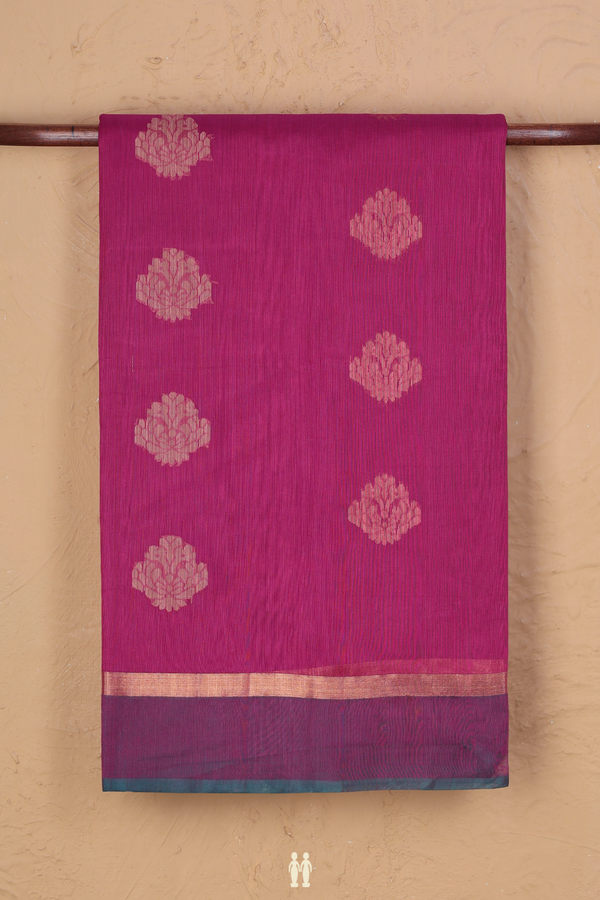 Kora Silk Cotton Saree In Dark Pink With Floral Motifs