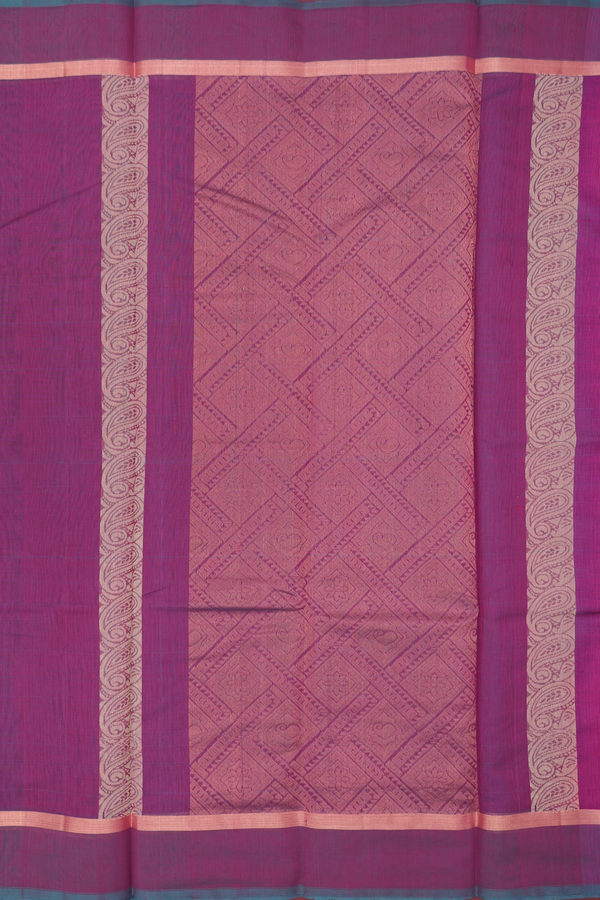 Kora Silk Cotton Saree In Dark Pink With Floral Motifs